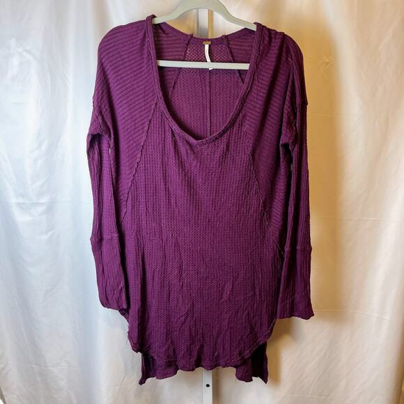 Free People Women's M Thermal Waffle Knit Tunic Top Purple Slouchy Lagenlook - Picture 1 of 6